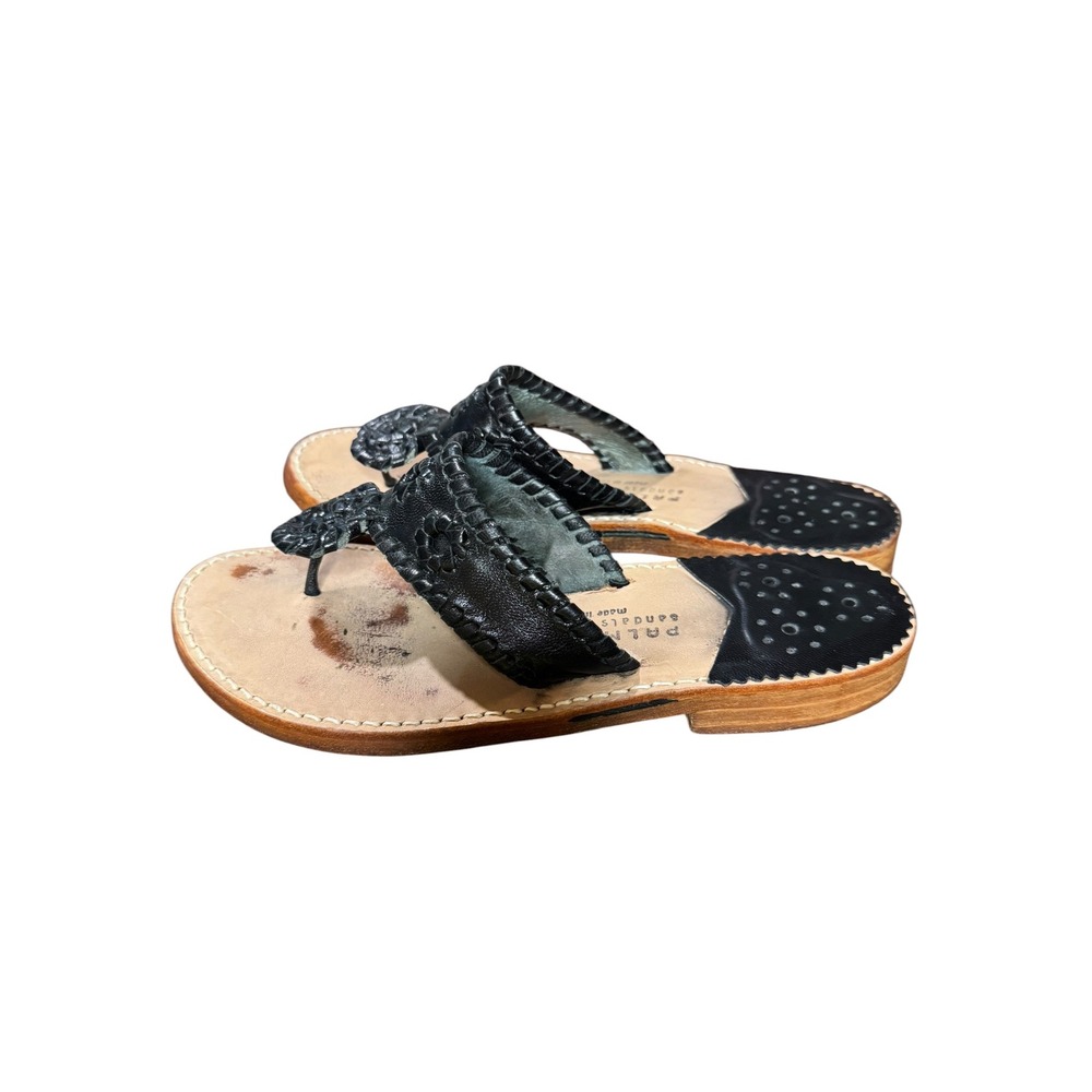 Palm Beach Sandals Black Leather Whipstitch Thong Sandals Size 7